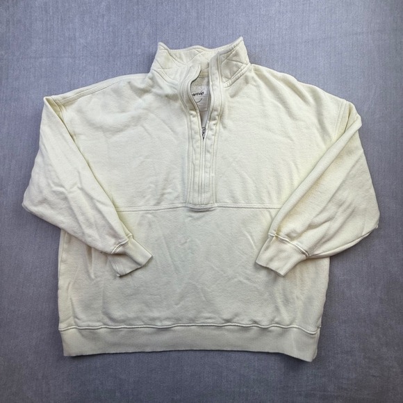 aerie Tops - Aerie Womens Butter Yellow Quarter Zip Fleece Sweatshirt Pullover Size M